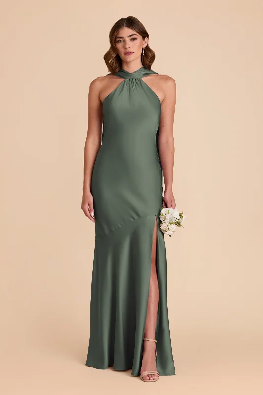 Maternity dress for a baby's first visit to the brewery Eileen Matte Satin Dress - Eucalyptus