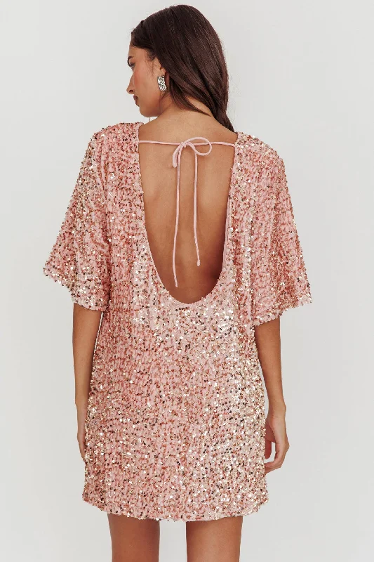 Mini dresses with belted waists for a defined silhouette Miramar Backless Sequin Dress Baby Pink