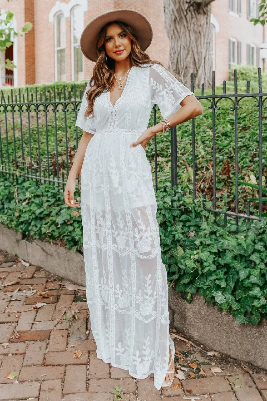 Wedding dresses with a bateau neckline for a classic shape​ Wedding guest dresses with tassel - adorned belts and A - line skirts Reign White Lace Romper Maxi