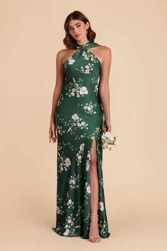 Maternity dress for hospital visits during pregnancy Eileen Matte Satin Dress - Emerald Garden Party
