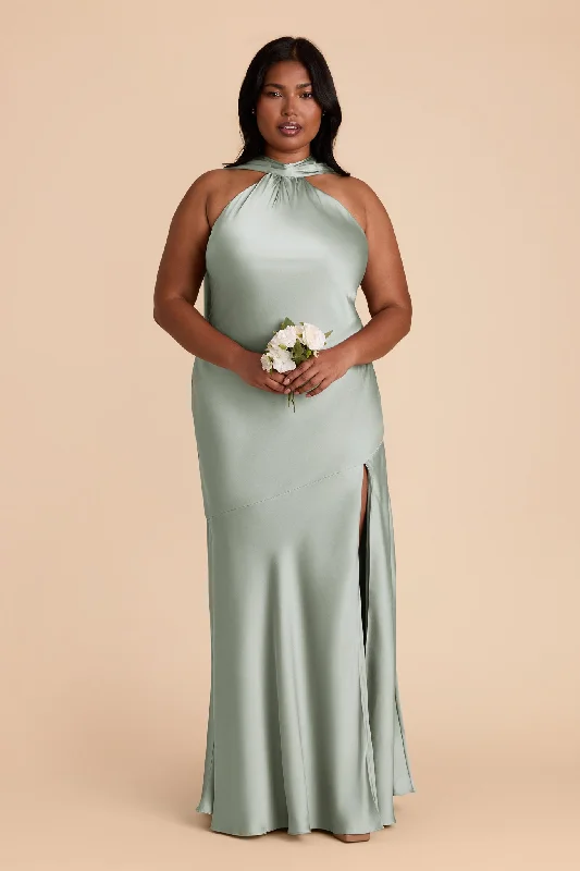 Maternity dress for a baby's first visit to the rock garden Eileen Matte Satin Dress - Sage