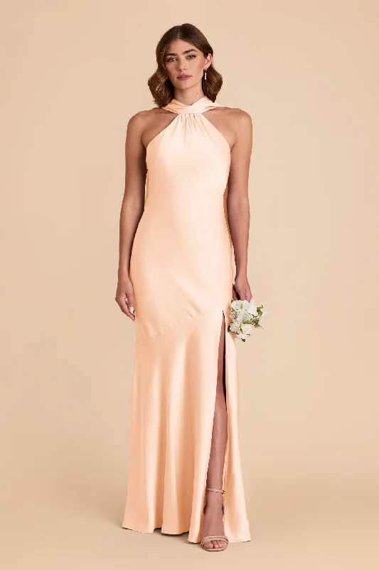 Maternity dress for a baby's first visit to the aquarium Eileen Matte Satin Dress - Peach Cream