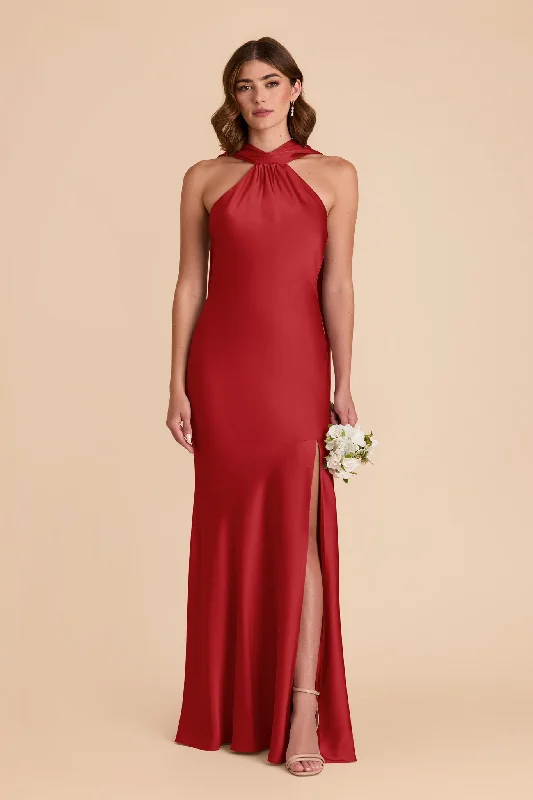 Maternity dress for a baby's first visit to the water garden Eileen Matte Satin Dress - Ruby Red