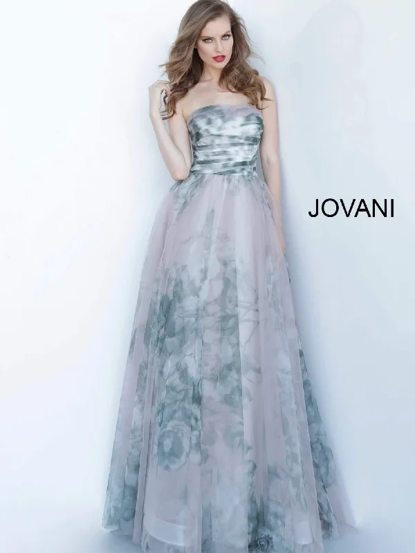 Maternity dress for a baby's first visit to the community garden Jovani 4434 Long Formal Printed Dress