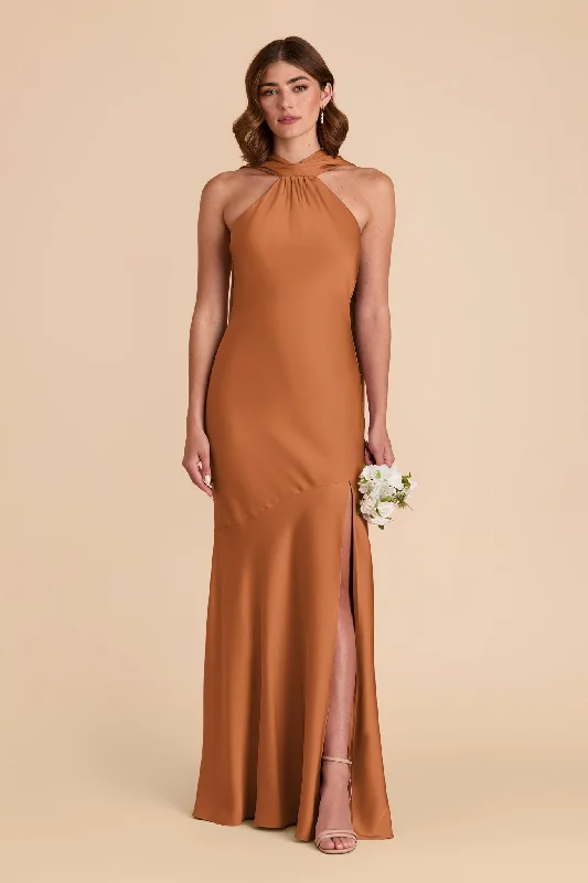 Maternity dress for hospital visits during pregnancy Eileen Matte Satin Dress - Rust