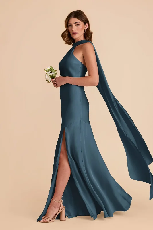 Maternity dress for a baby's first visit to the formal garden Eileen Matte Satin Dress - Dark Teal
