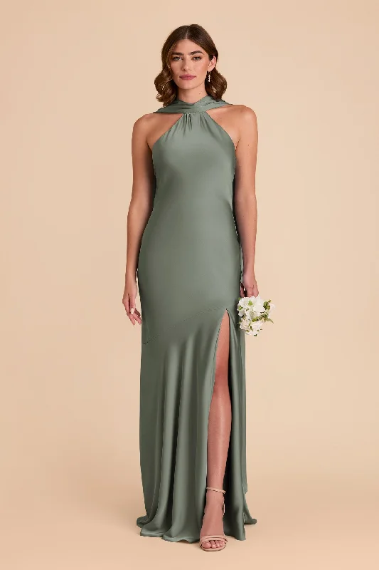 Maternity dress for a baby's first visit to the nature reserve Eileen Matte Satin Dress - Sea Glass