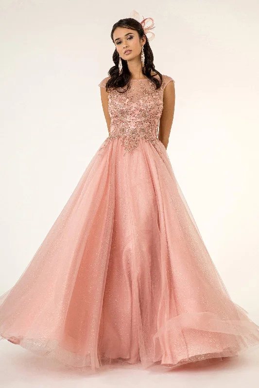 Maternity dress with side ruching to accommodate bump Long Formal Cap Sleeve Beaded A Line Prom Dress