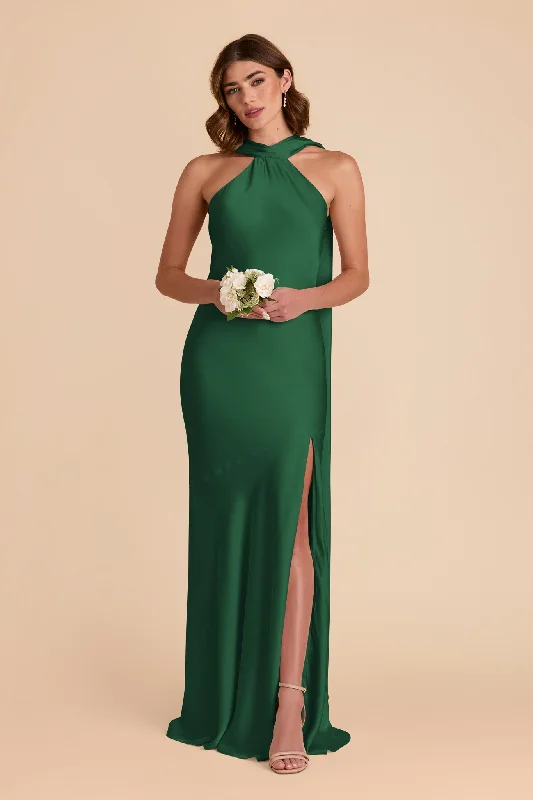 Maternity dress for a baby's first visit to the fair Eileen Matte Satin Dress - Forest Green