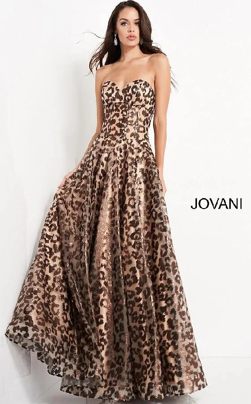 Maternity dress for a family photoshoot Jovani 04697 Long Formal Strapless Animal Print Gown