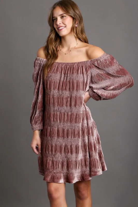 Mini dresses with mesh panels for a sexy and trendy look Mauve Off-Shoulder Velvet Mini Dress