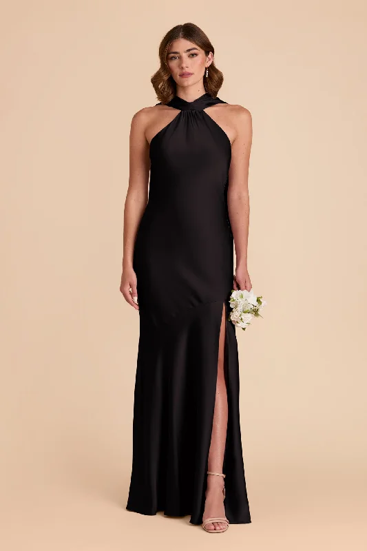 Maternity dress for a baby's first visit to the concert Eileen Matte Satin Dress - Black