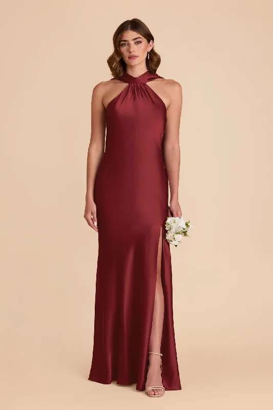 Maternity dress for a baby's first visit to the Japanese garden Eileen Matte Satin Dress - Burgundy
