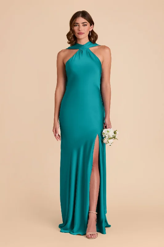 Maternity dress for a baby's first visit to the forest Eileen Matte Satin Dress - Teal