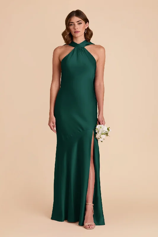 Maternity dress for a baby's first visit to the Japanese garden Eileen Matte Satin Dress - Emerald