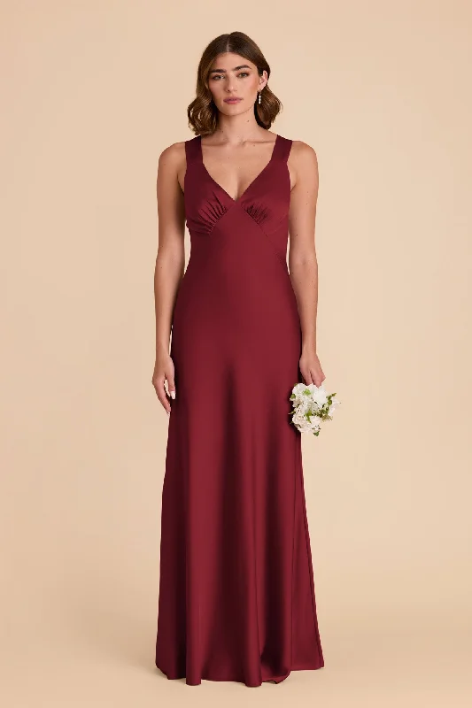 Maternity dress for a baby's first visit to the indoor garden Veronica Matte Satin Dress - Burgundy