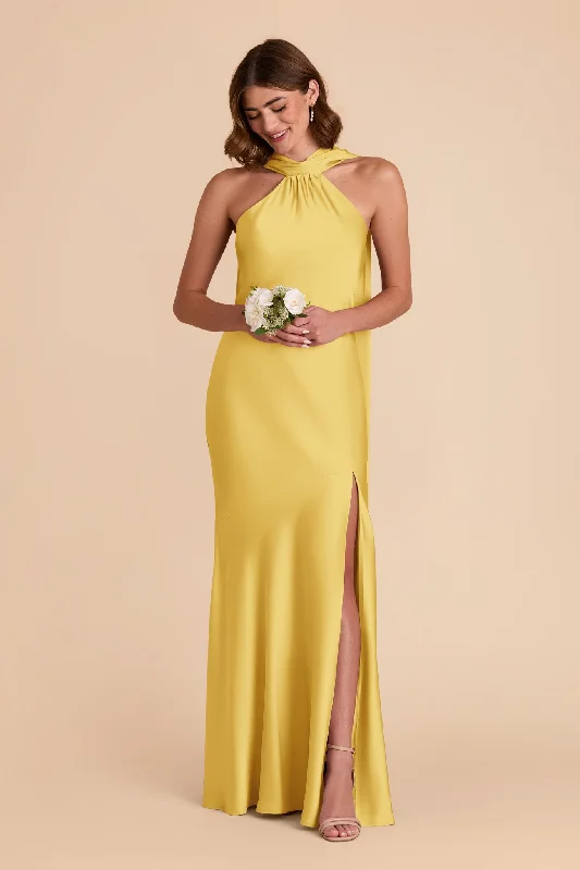Maternity dress for a baby's first visit to the vertical garden Eileen Matte Satin Dress - Sunflower Yellow