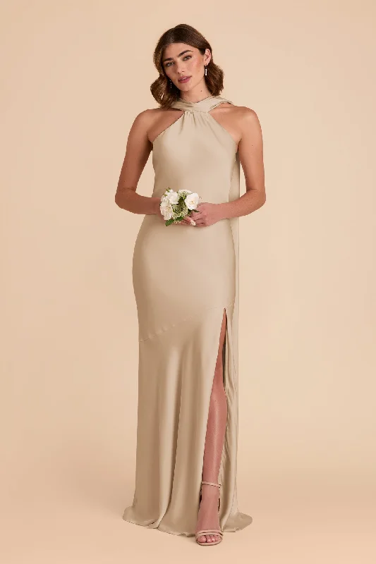 Maternity dress for a baby's first visit to the herb garden Eileen Matte Satin Dress - Neutral Champagne