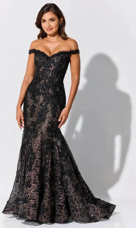 Wedding dresses with a sweetheart - neck and a corseted back​ Wedding guest dresses with gathered skirts and V - necklines Ivonne D ID323 - Sequin Embellished Lace Appliques Mother of the Bride Dress