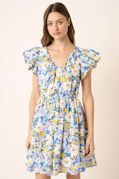 Mini dresses with mesh panels for a sexy and trendy look Floral V-Neck Cap Sleeve Mini Dress