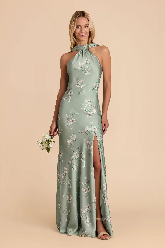 Maternity cocktail dress with sequin embellishments Eileen Matte Satin Dress - Sage Le Fleur