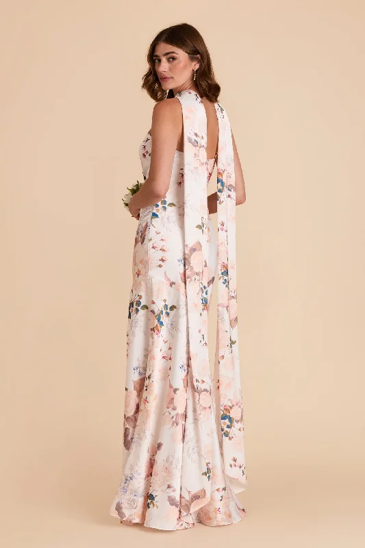 Maternity jersey dress for comfort Eileen Matte Satin Dress - Champagne Cascadia Bouquet
