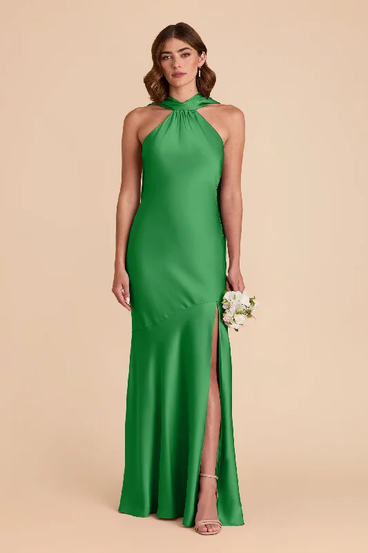 Maternity dress for hospital visits during pregnancy Eileen Matte Satin Dress - Kelly Green