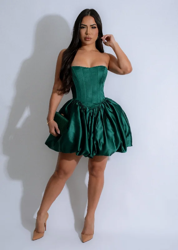Mini dresses with high - low hems for a modern twist Sugar Plum Satin Mini Dress Green