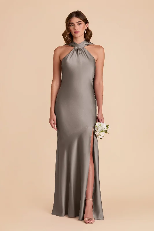 Maternity dress for a baby's first visit to the ballet Eileen Matte Satin Dress - Quartz
