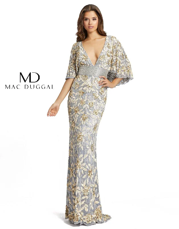 Maternity dress for a brunch with friends Mac Duggal Long Formal Cape Sleeve Evening Dress