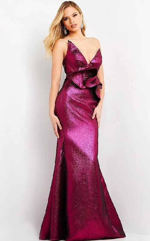Off shoulder maternity evening dress for parties Jovani 05066 Long Strapless Mermaid Metallic Dress