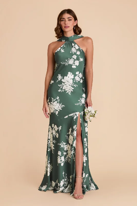 Maternity dress for a baby's baptism Eileen Matte Satin Dress - Eucalyptus Whimsical Blooms