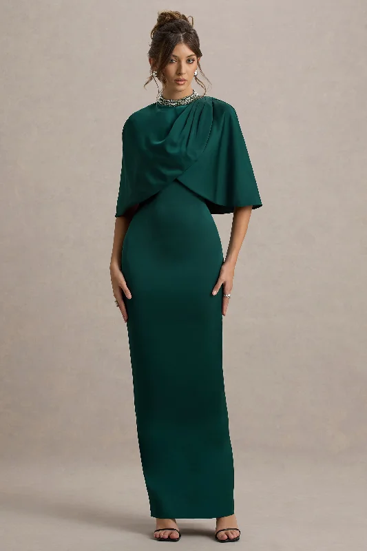 Two - piece wedding dresses with a crop top​ Metallic wedding guest dresses for a glamorous wedding Diletta | Bottle Green Cape Maxi Dress