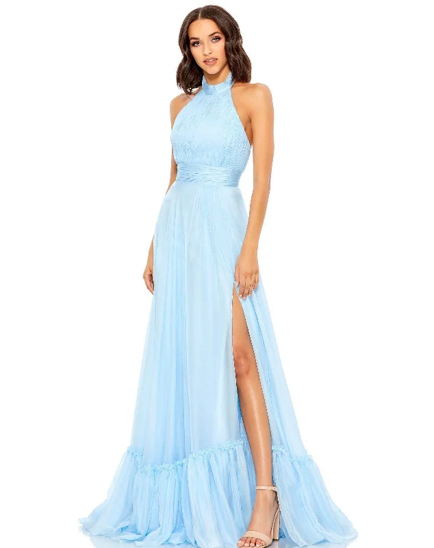 Maternity dress for a baby's first visit to the brewery Mac Duggal 67816 Prom Long Halter Chiffon Dress