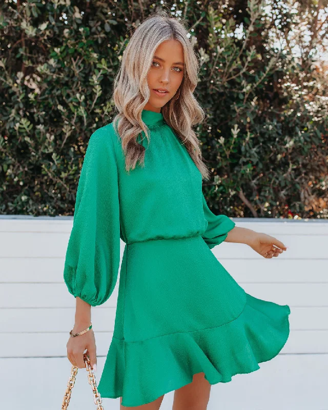 Linen mini dresses for a breathable summer option Call Me Angel Textured Satin Dress - Green