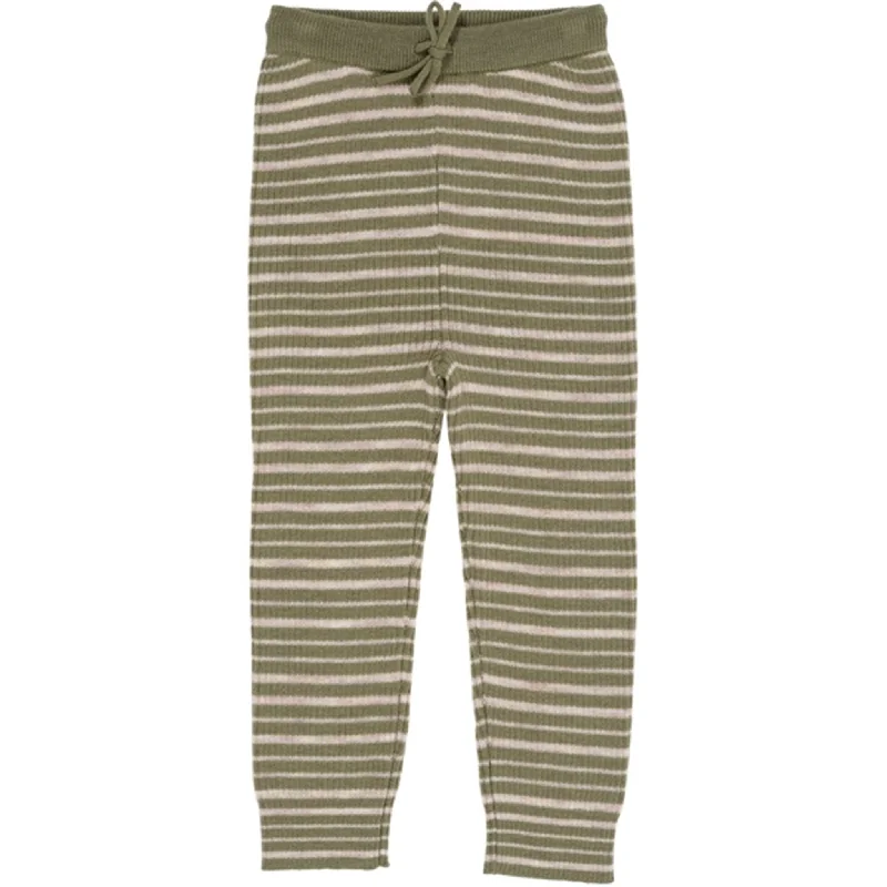 Copenhagen Colors Sage Green/Cream Comb Merino Classic Rib Leggings m. Snøre