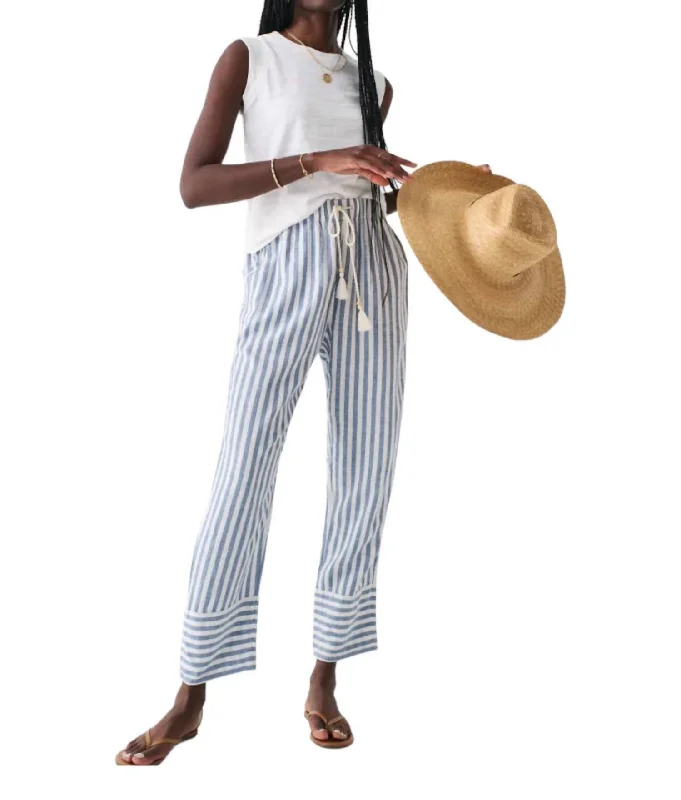 Pacific Beach Linen Pants In Blue Lucy Stripe