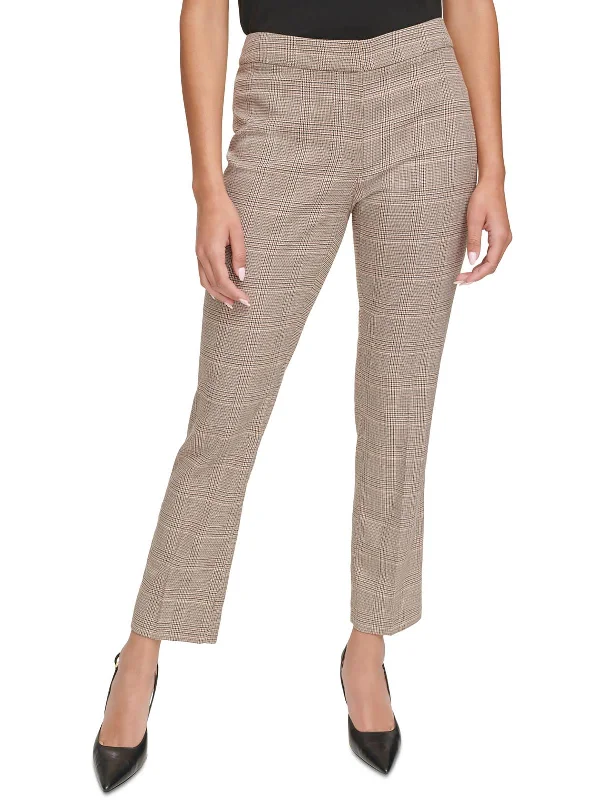 Petites Womens Mid-Rise Glen Plaid Straight Leg Pants