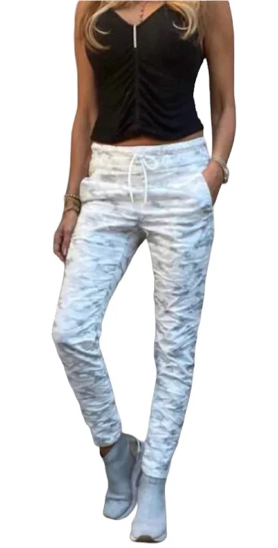 Plus Size Women's Stretch Cotton Tight Trousers in Navy for Comfortable Everyday WearShely Jogger Pants In White Camo