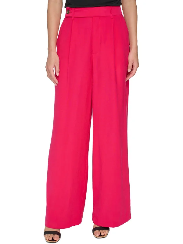 Womens High Rise Pleated Wide Leg Pants