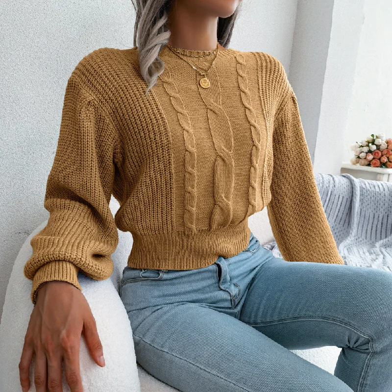 Sequin - Embellished Women Sweater for Special Occasions10%OFF Autumn and winter European and American casual twist lantern sleeve waist knitted sweater women's pullover