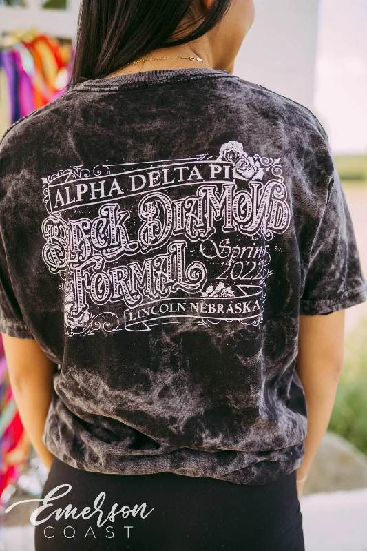 Crop Top Women T Shirt to Pair with High - Waisted BottomsAlpha Delta Pi Vintage Black Diamond Formal Tshirt