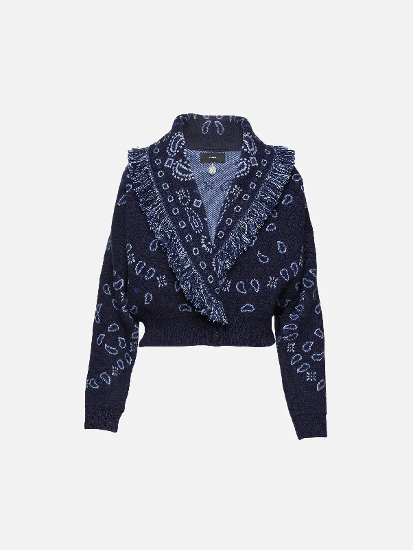 Hooded Women Sweater for Added Comfort and StyleBandana Jacquard Cardi Bomber