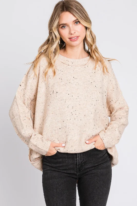 Striped Women Sweater with a Timeless PatternBeige Speckled Knit Sweater