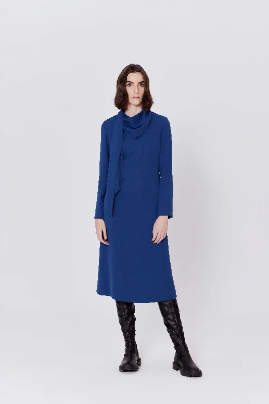 Button - Down Women Sweater for a Versatile LookBirelin Scarf Neck Ocean Blue Dress