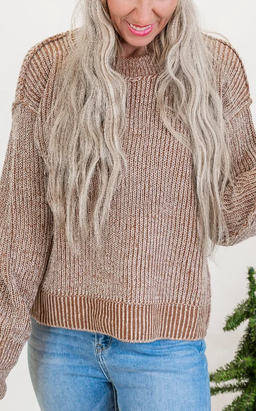 Plus - Size Women Sweater with a Flattering FitBrown Long Sleeve Solid Knit Sweater