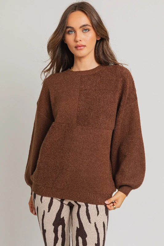 Button - Down Women Sweater for a Versatile LookBrown Textured Checker Sweater