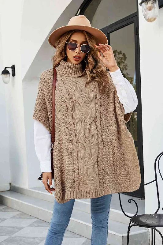 Cable - Knit Women Sweater with Intricate PatternsCable-Knit Turtleneck Slit Sweater