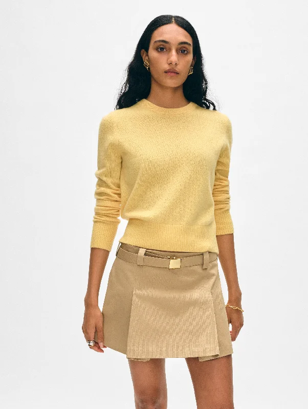 Cropped Women Sweater to Pair with High - Waisted BottomsCashmere Shrunken Crewneck