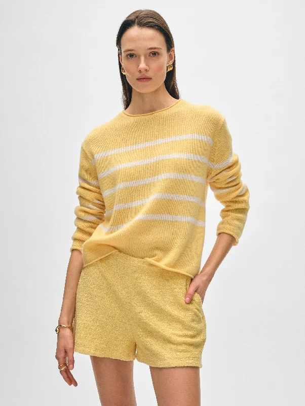 Organic Cotton Women Sweater for an Eco - Friendly ChoiceCashmere Striped Roll Trim Crewneck